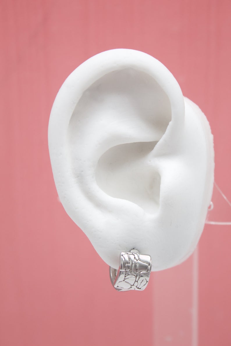 18K Rhodium Filled Cracked Huggies Earrings (Style B)