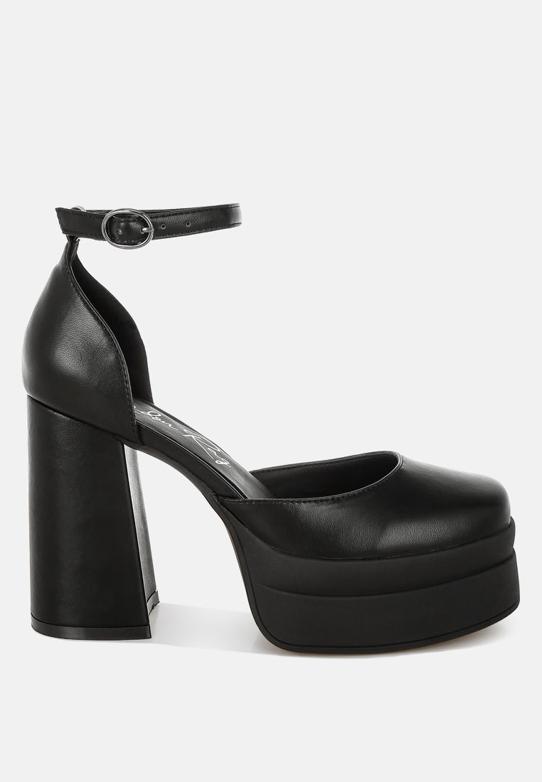 Araminta Chunky Square Toe Buckled Heels
