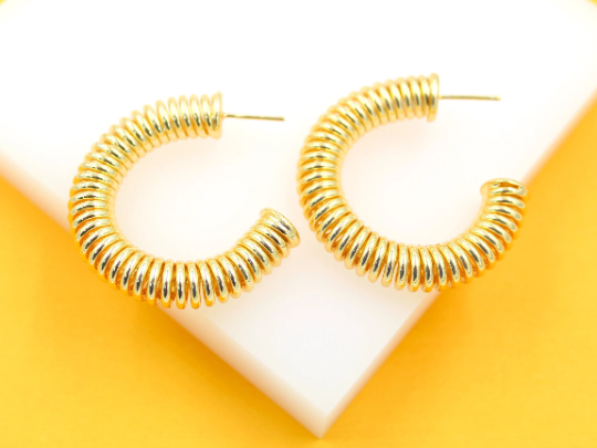 18K Gold Filled Thick Textured Hoop Earrings (J222)